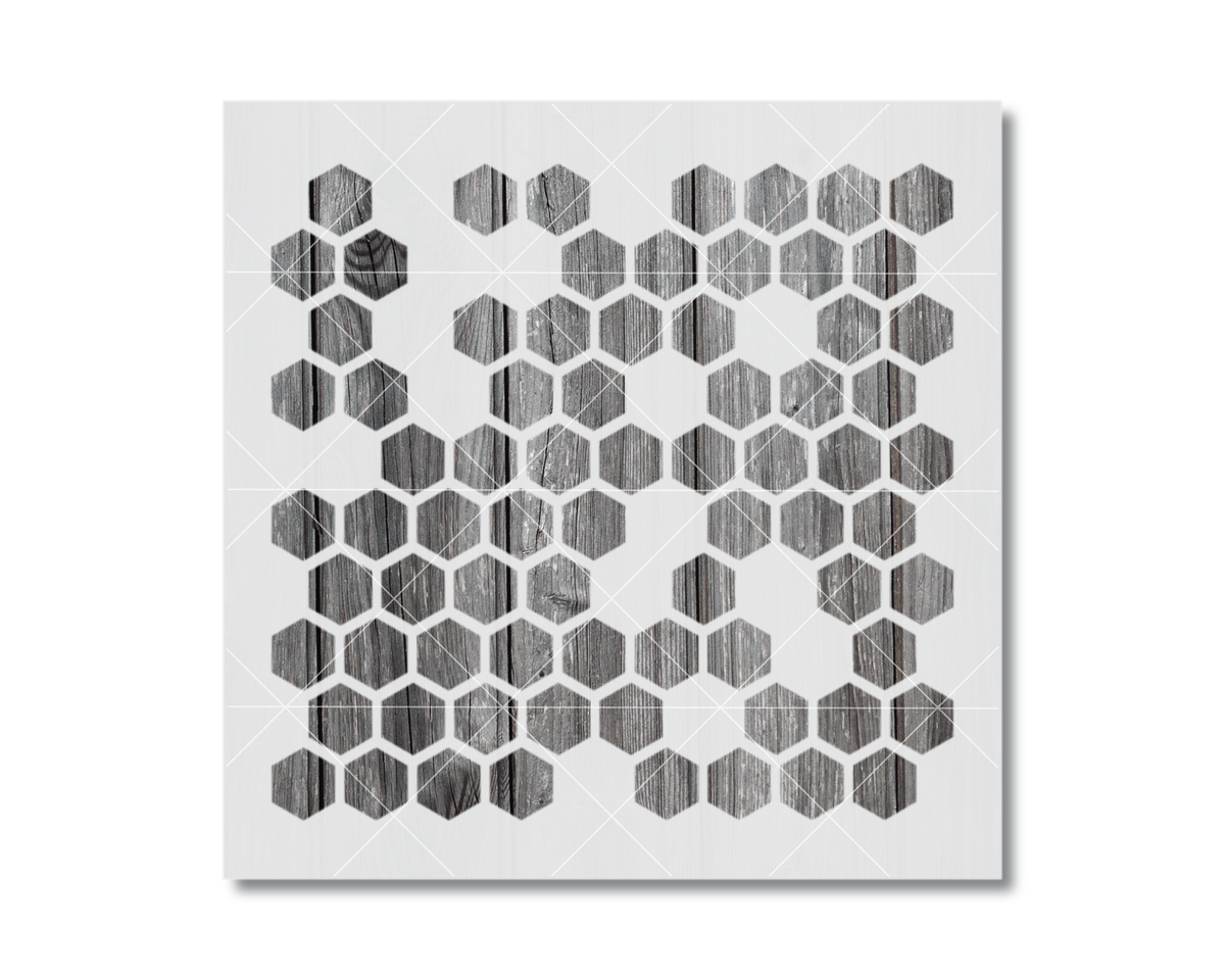 The image is a square canvas with a repeating pattern of hexagonal shapes in black and white.