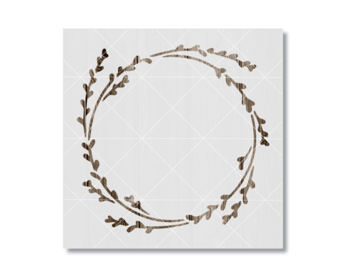 A square image with a wreath-like design made up of brown lines and shapes, creating a decorative border.