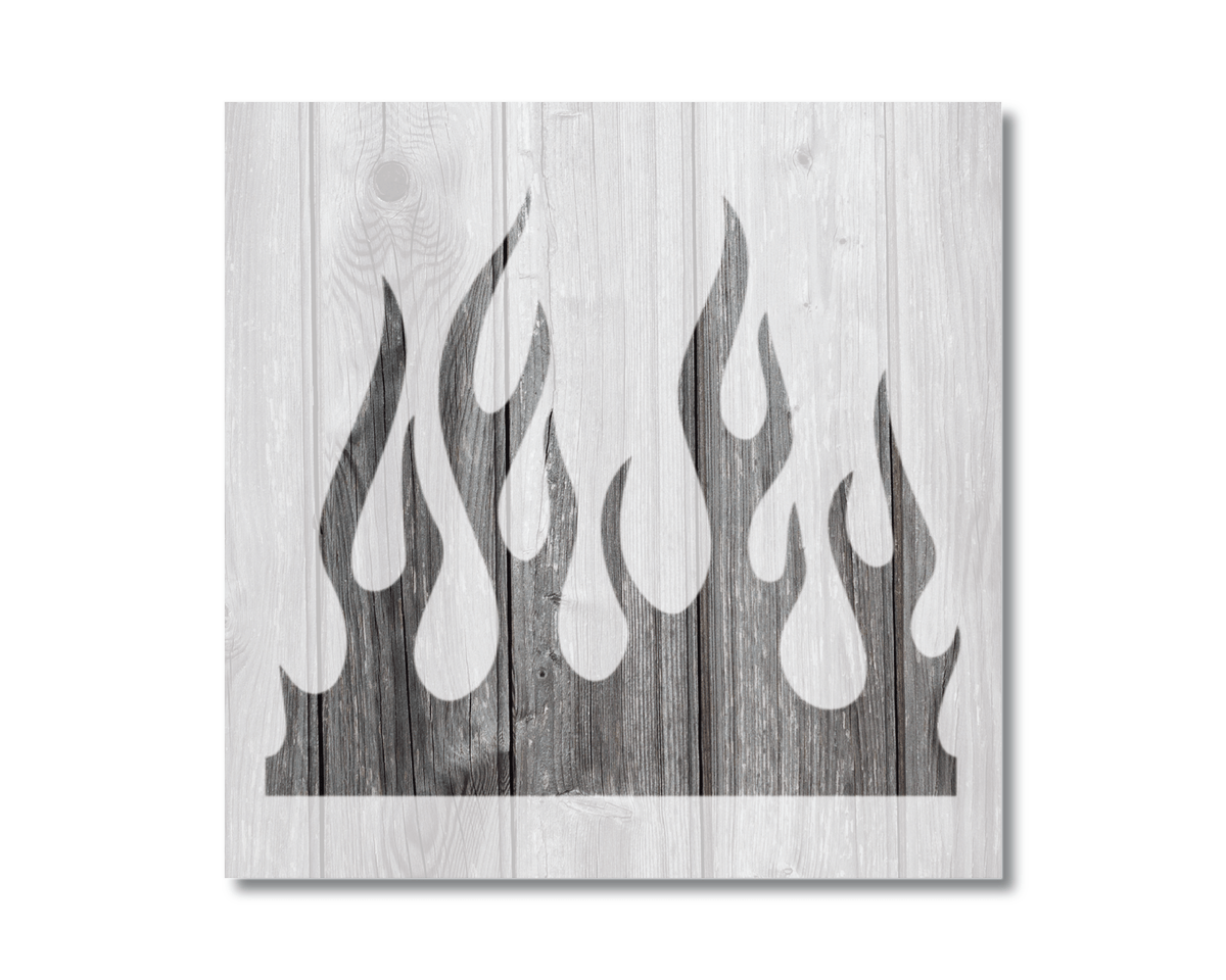 a stylized silhouette of flames or fire, rendered in a black and white or monochromatic style.