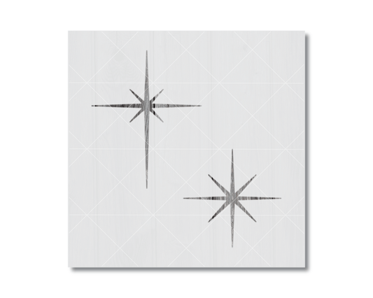 two star-shaped designs, one larger and one smaller, both with a star-like pattern.