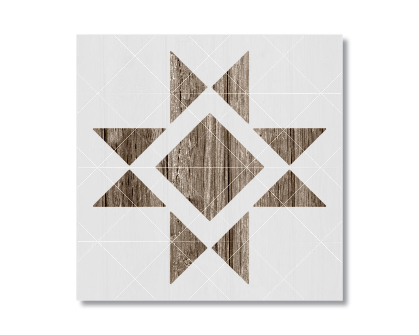 a square with a geometric design consisting of a diamond shape and two smaller triangles.