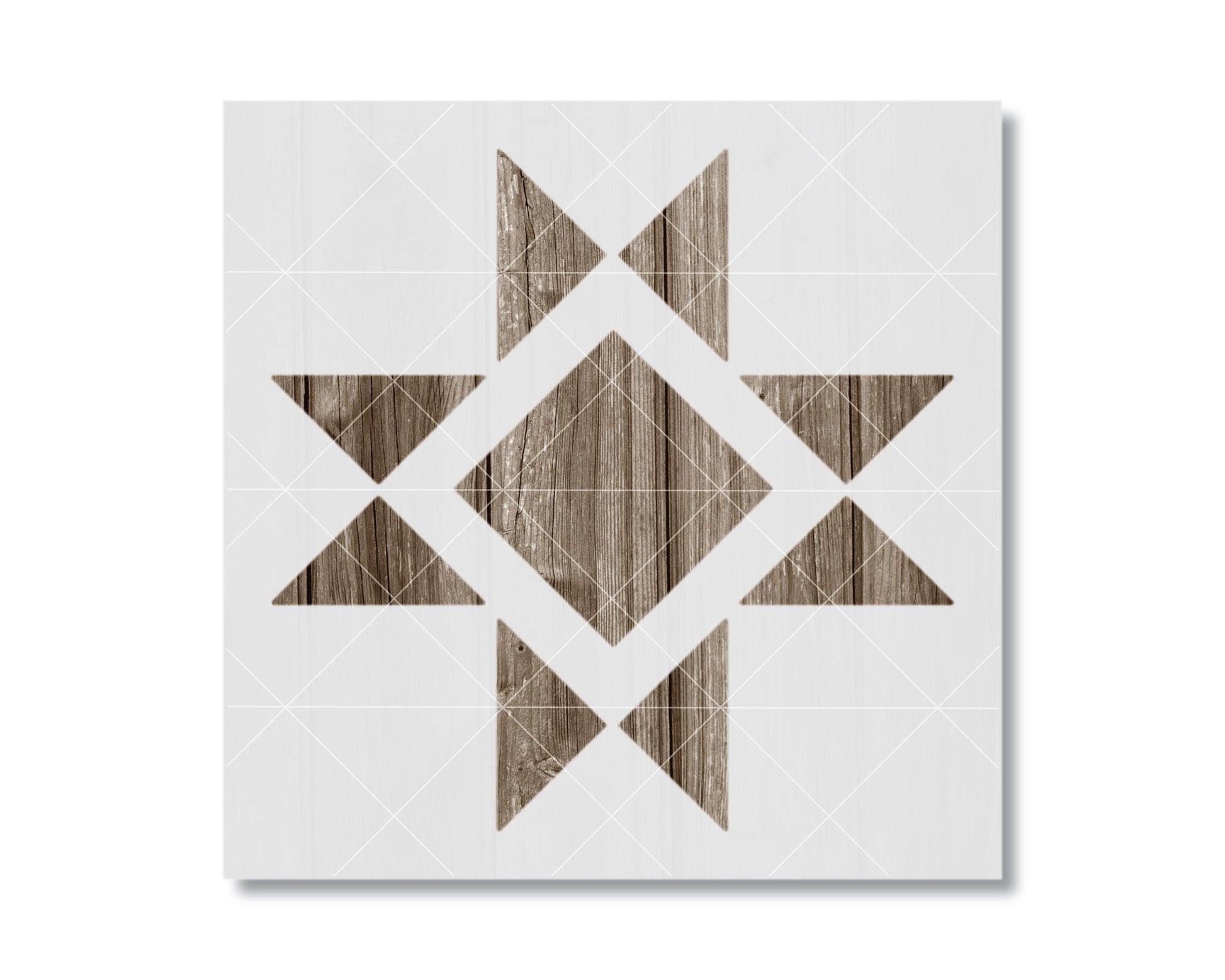 a square with a geometric design consisting of a diamond shape and two smaller triangles.