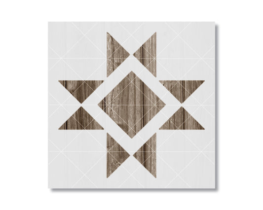 a square with a geometric design consisting of a diamond shape and two smaller triangles.