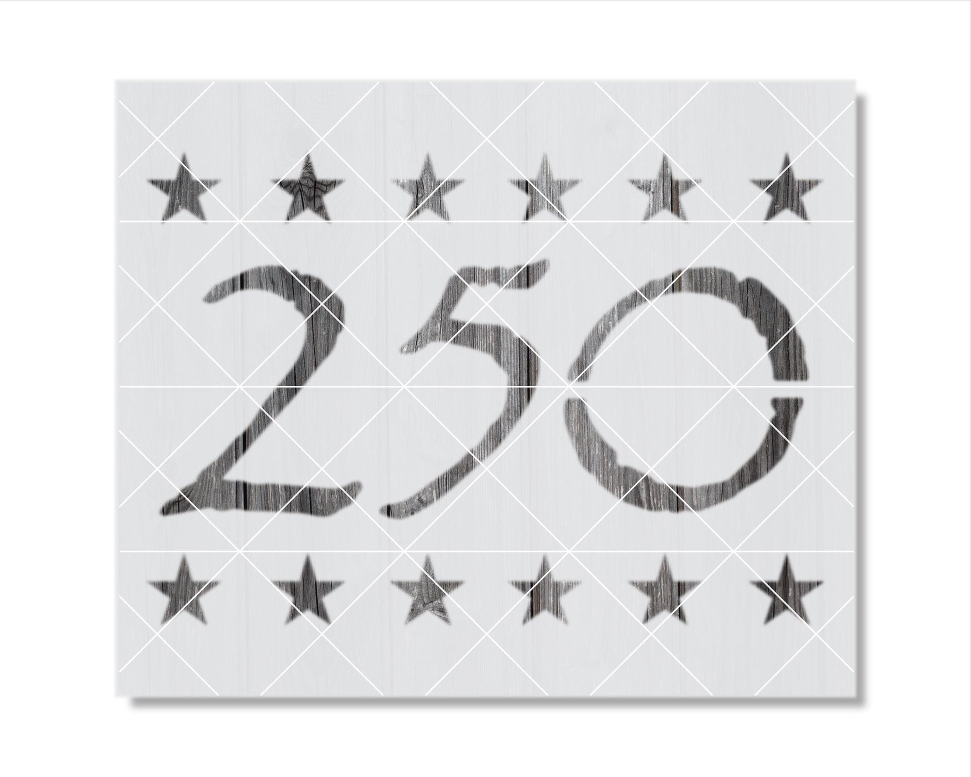 a large number "250" with a star pattern surrounding it.