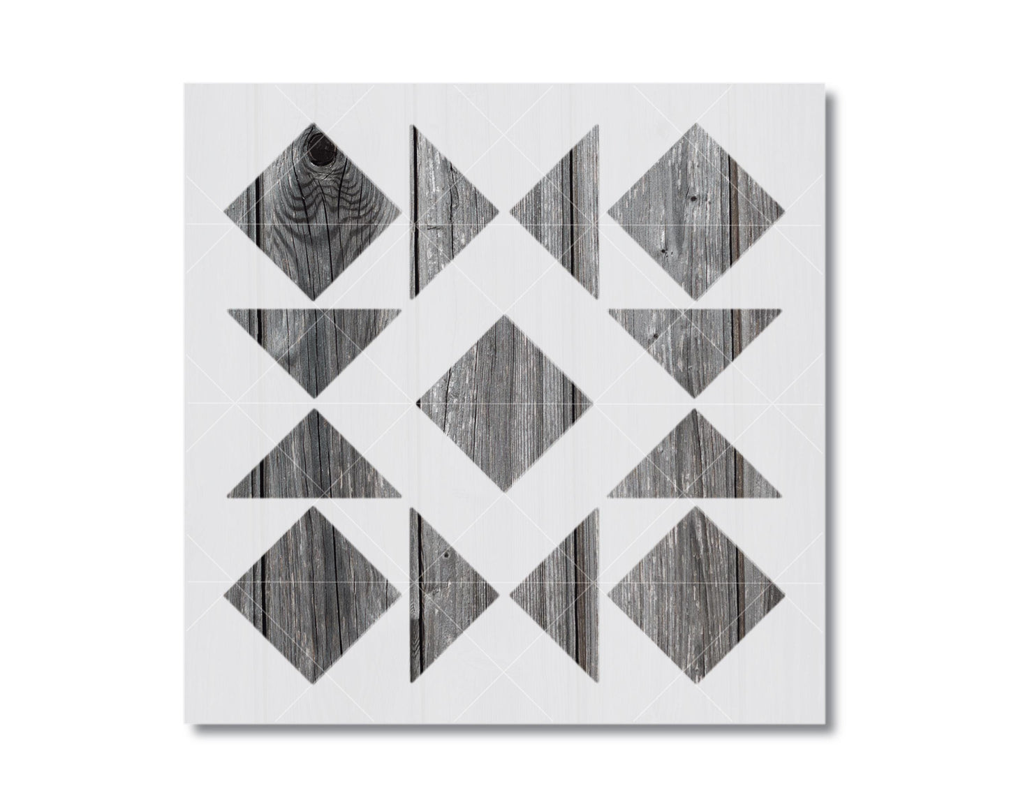 The image is a geometric design composed of various shapes, including triangles, diamonds, and rectangles, arranged in a visually appealing pattern.