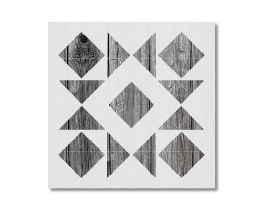 The image is a geometric design composed of various shapes, including triangles, diamonds, and rectangles, arranged in a visually appealing pattern.