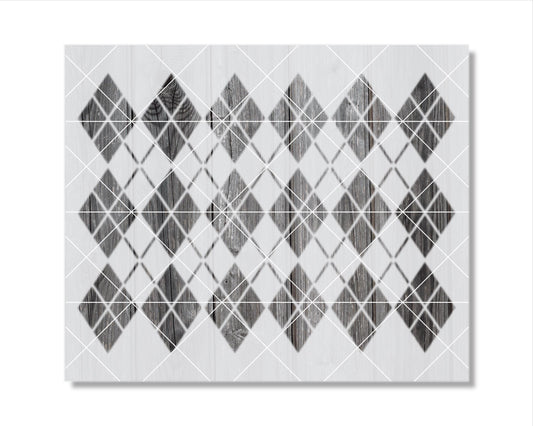 The image is a black and white geometric pattern composed of diamond shapes arranged in a repeating diagonal grid.