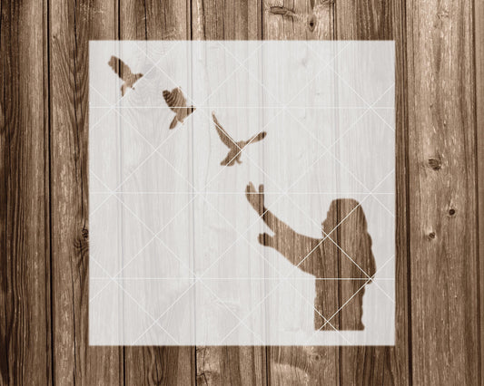 Reusable Art Stencil - Woman with Birds Stencil Design | Durable Mylar Craft Template