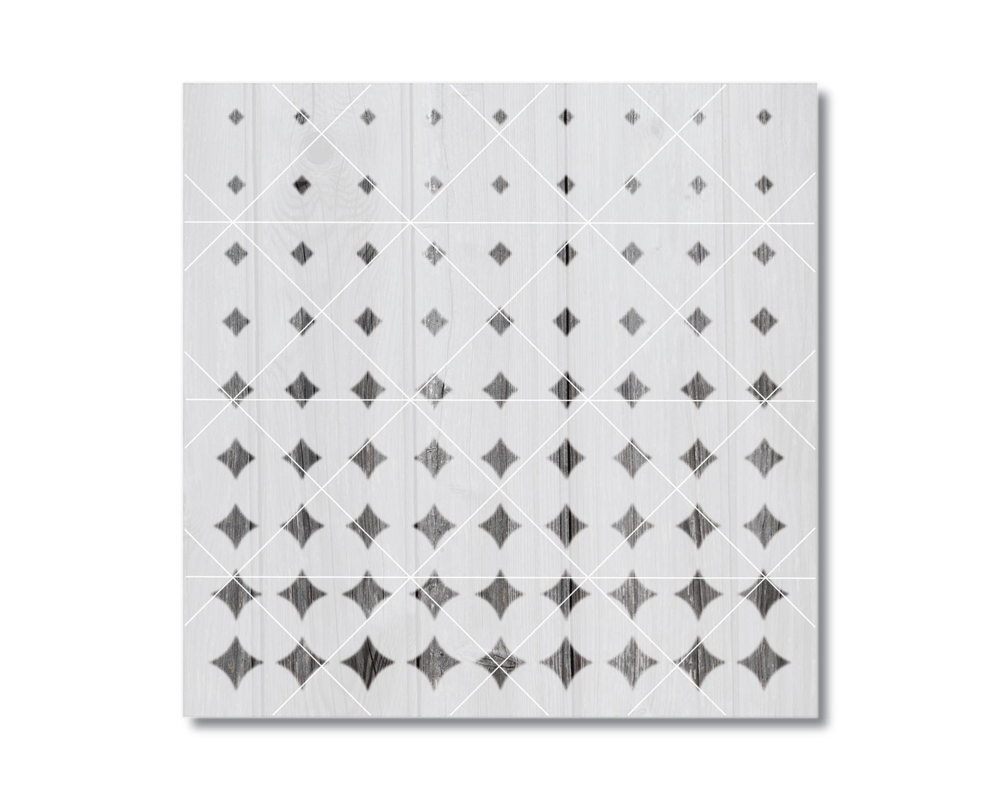 The image is a square with a repeating pattern of black diamond shapes, creating a visually striking and geometric design.