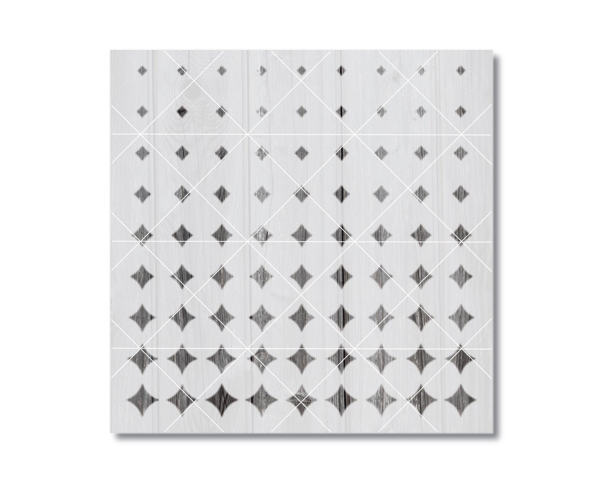 The image is a square with a repeating pattern of black diamond shapes, creating a visually striking and geometric design.