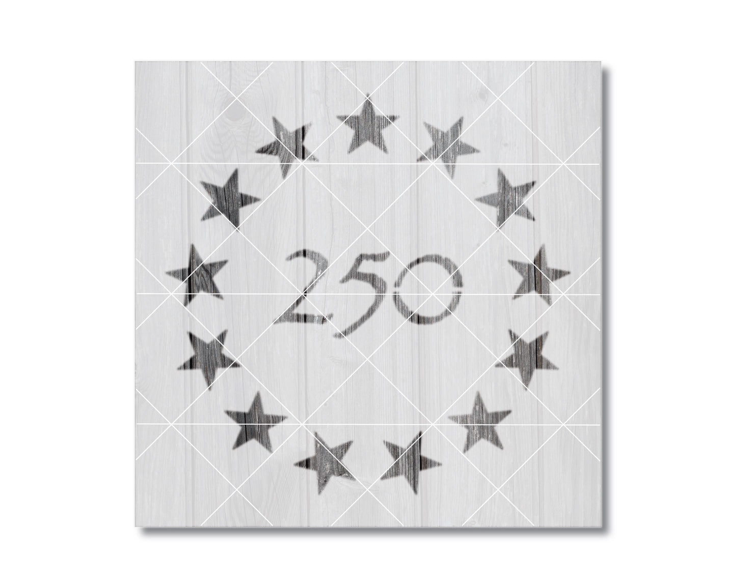a square with a central design of stars and the number "250" in the center.