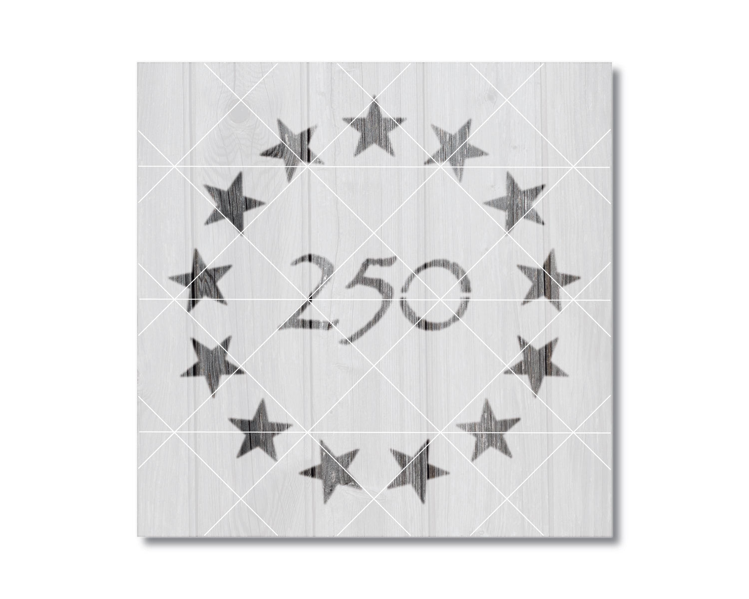 a square with a central design of stars and the number "250" in the center.