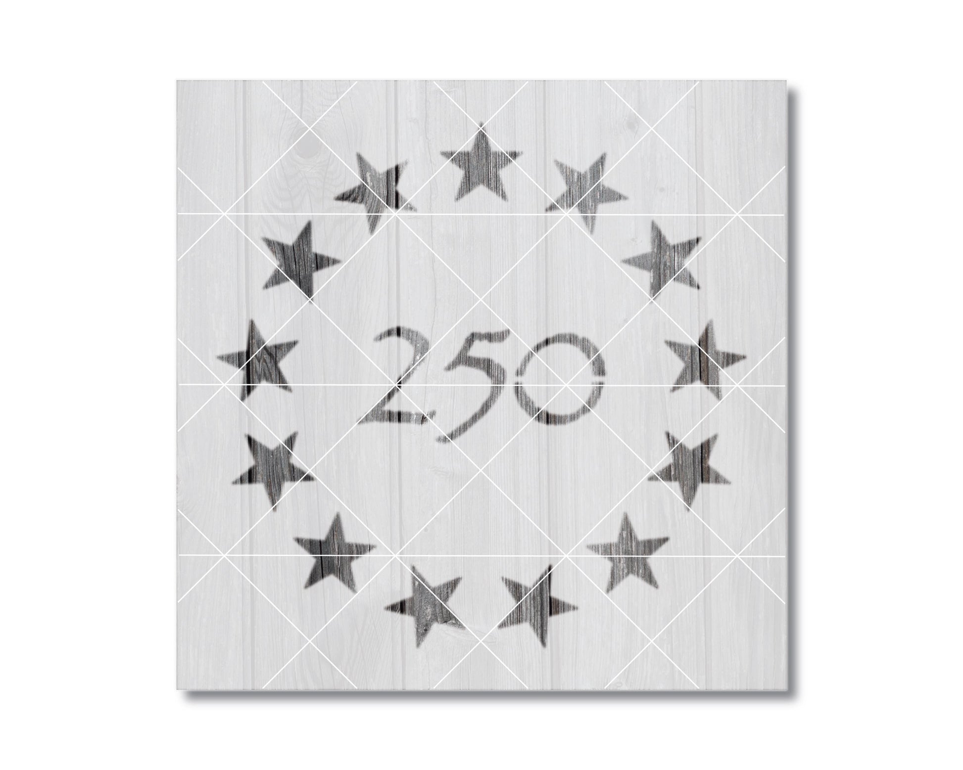 a square with a central design of stars and the number "250" in the center.