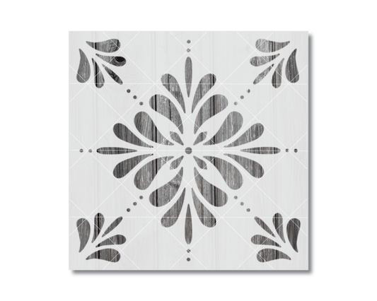 a square-shaped design with a floral pattern, consisting of a central flower surrounded by smaller flowers radiating outwards.
