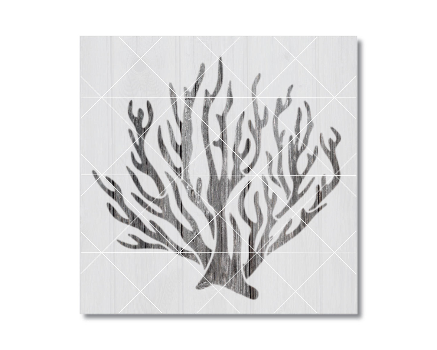 The image is a black and white illustration of a stylized tree or plant with intricate, abstract branches and leaves.