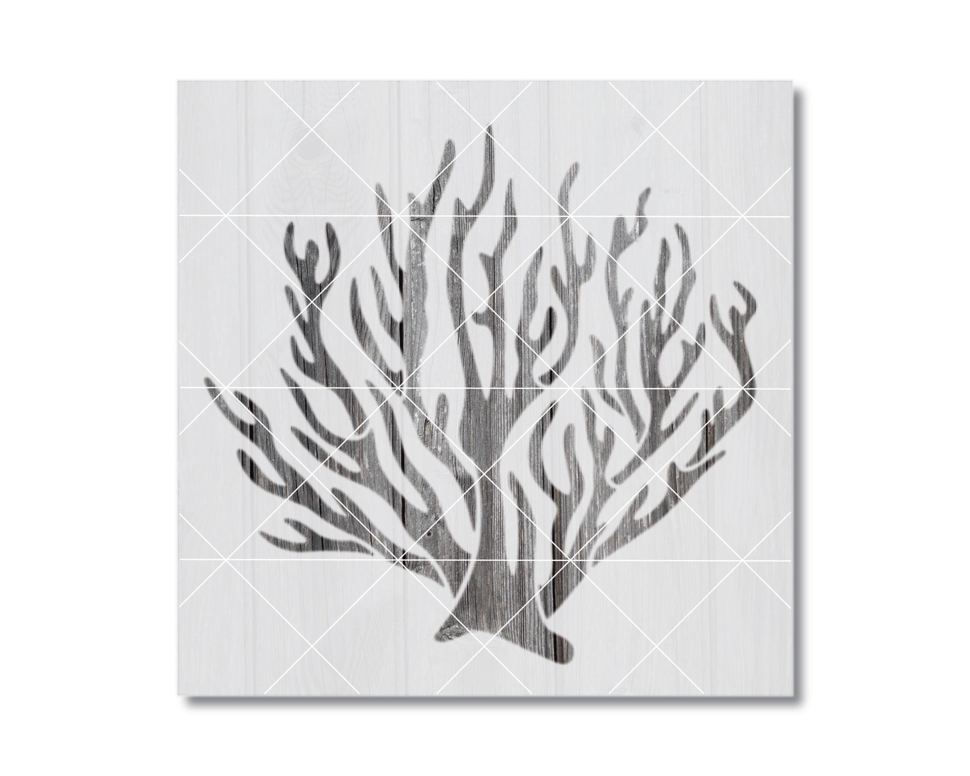 The image is a black and white illustration of a stylized tree or plant with intricate, abstract branches and leaves.