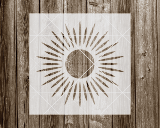 a wooden wall with a picture of a sun on it