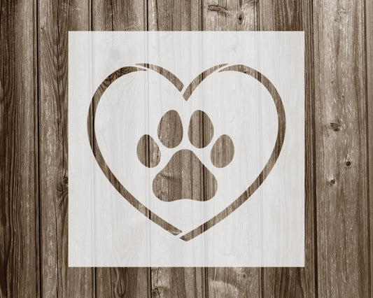 Heart with Paw Stencil, Reusable Stencil For Painting, 937