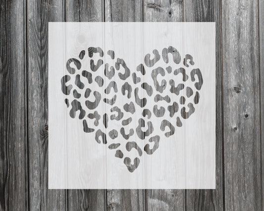 Heart with Leopard Print Stencil, Reusable Stencil For Painting, 954