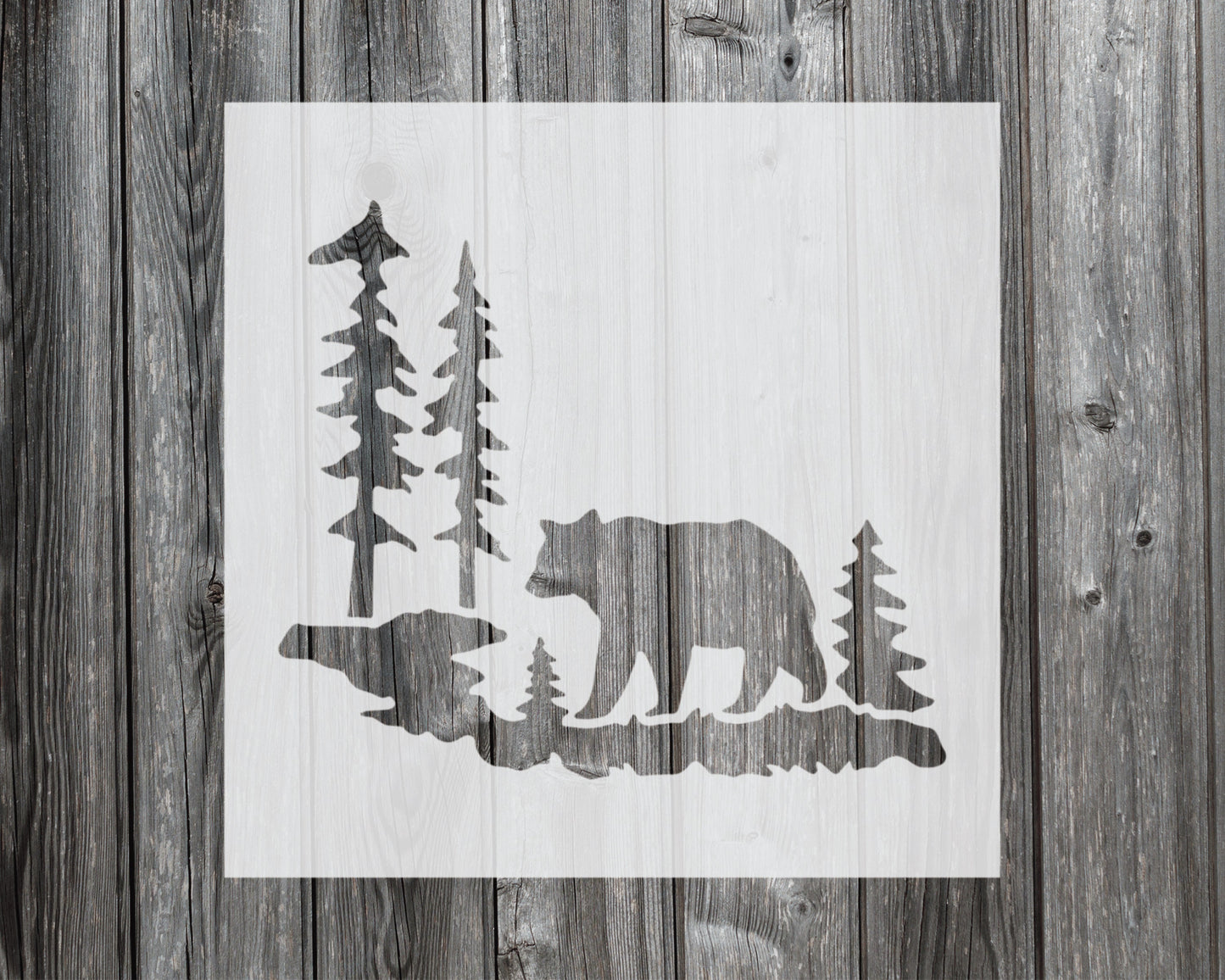 Bear with Forest Stencil, Reusable Stencil For Painting, 711